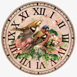 手绘小鸟花朵装饰钟表素材