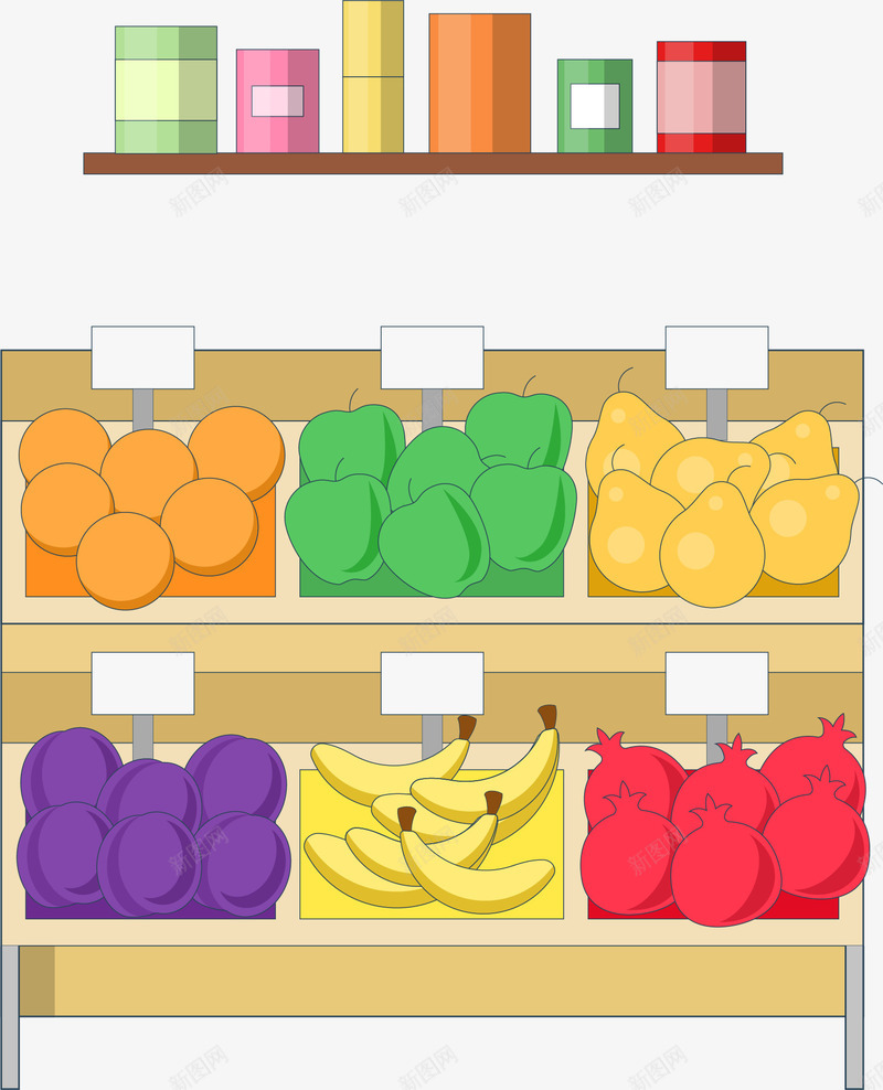 卡通版架子上的彩色水果png免抠素材_新图网 https://ixintu.com 动漫动画 卡通手绘 水果 水果架 苹果 装饰图 香蕉 鸭梨