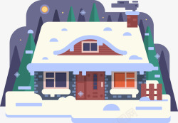 冬季雪夜卡通夜晚雪屋装饰矢量图高清图片