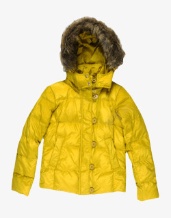 时尚防寒黄色冬季保暖可拆卸帽子纽扣羽绒高清图片
