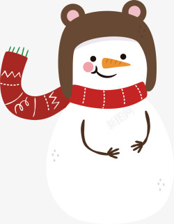 冬季帽子围巾套装插画手绘卡通系红围巾雪人高清图片