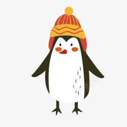 黑白色卡通冬季帽子企鹅矢量图素材