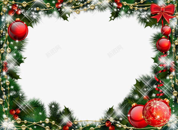 梦幻圣诞相框png免抠素材_新图网 https://ixintu.com 圣诞球 圣诞相框 树枝 边框 雪花