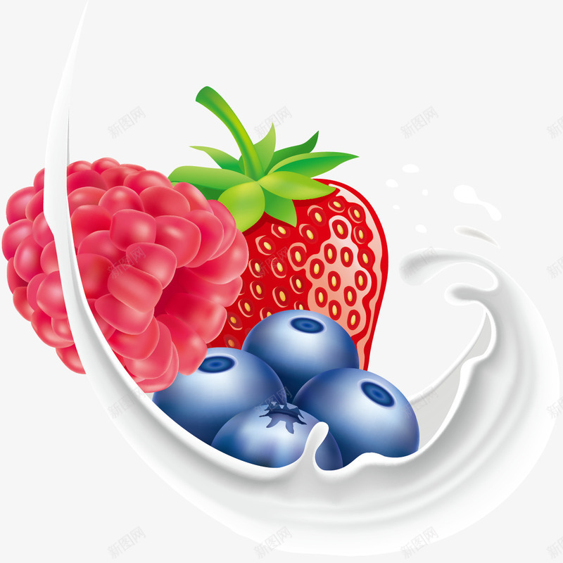 水果和喷溅牛奶矢量图ai免抠素材_新图网 https://ixintu.com 喷溅 牛奶 草莓 蓝莓 覆盆子 矢量图