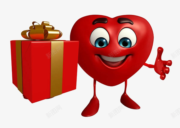 卡通爱心送礼物png免抠素材_新图网 https://ixintu.com 卡通 爱心表情 爱心送礼物 红色的爱心 红色的礼盒 金色的丝带