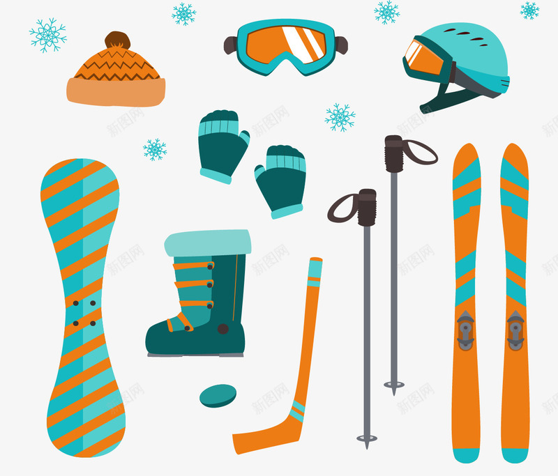 蓝色冬季滑雪装备png免抠素材_新图网 https://ixintu.com 保暖装备 条纹 滑雪装备 矢量素材 蓝色