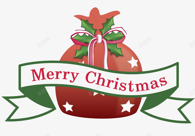 手绘红色礼袋图png免抠素材_新图网 https://ixintu.com 丝带 促销标签 圣诞标签 圣诞装饰 礼物 红色的 英文字 袋子