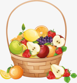 手绘一篮子各式各样的水果素材