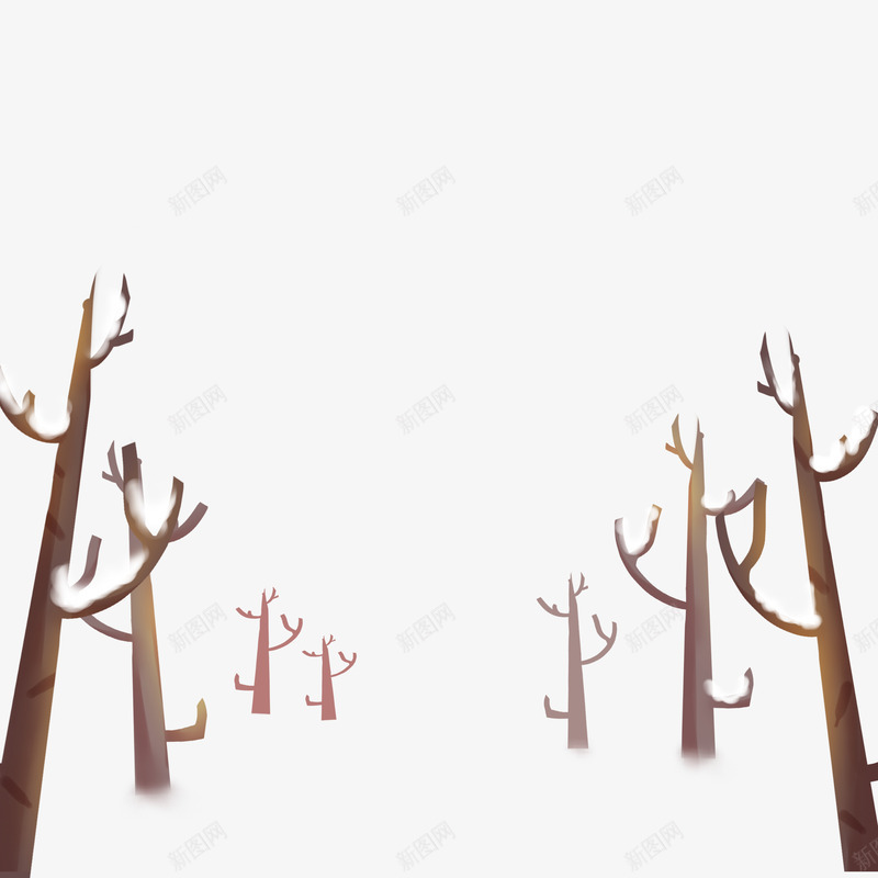 卡通树psd免抠素材_新图网 https://ixintu.com PNG图 PNG图下载 冬季植物 创意卡通 卡通 卡通插图 插图 枯树 树 覆盖雪的树