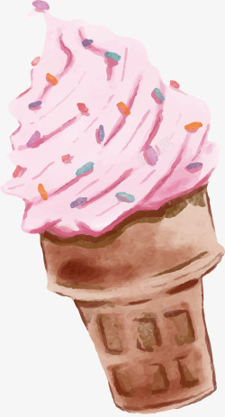 粉色甜筒粉色水彩美味甜筒高清图片