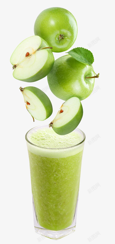 青苹果汁png免抠素材_新图网 https://ixintu.com 好喝 绿叶 酸酸的 青苹果 饮料