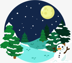 冬日雪夜背景图矢量图素材