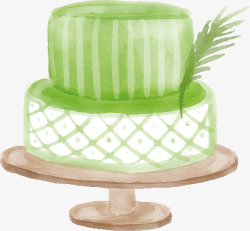 手绘青苹果绿色手绘水彩蛋糕高清图片