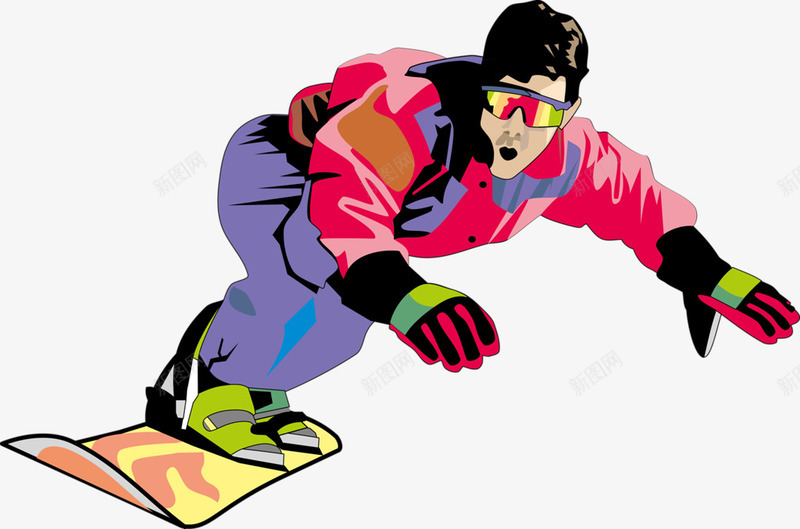 炫酷滑雪png免抠素材_新图网 https://ixintu.com 彩色 手绘 滑雪 滑雪板 版画效果