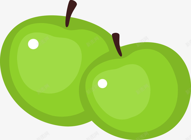 两颗青苹果png免抠素材_新图网 https://ixintu.com 卡通 扁平化水果 水果 瓜果 苹果 青苹果