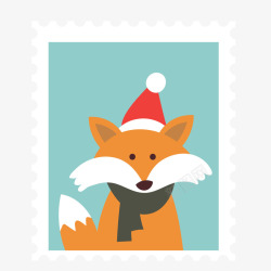 冬季邮票卡通可爱的狐狸高清图片