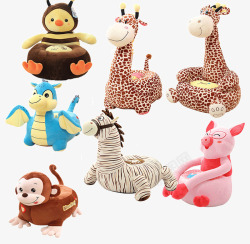 儿童座椅沙发毛绒玩具长颈鹿猪猴子高清图片