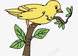 卡通手绘枝条的黄色小鸟素材
