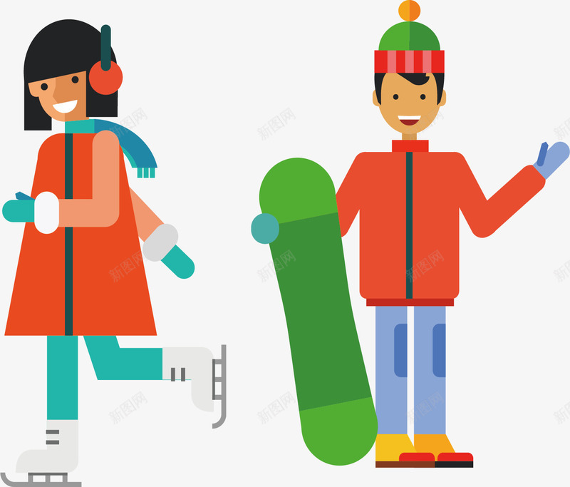 冬季运动人物png免抠素材_新图网 https://ixintu.com 女孩 小人 滑冰 滑雪 滑雪板 男孩 矢量素材
