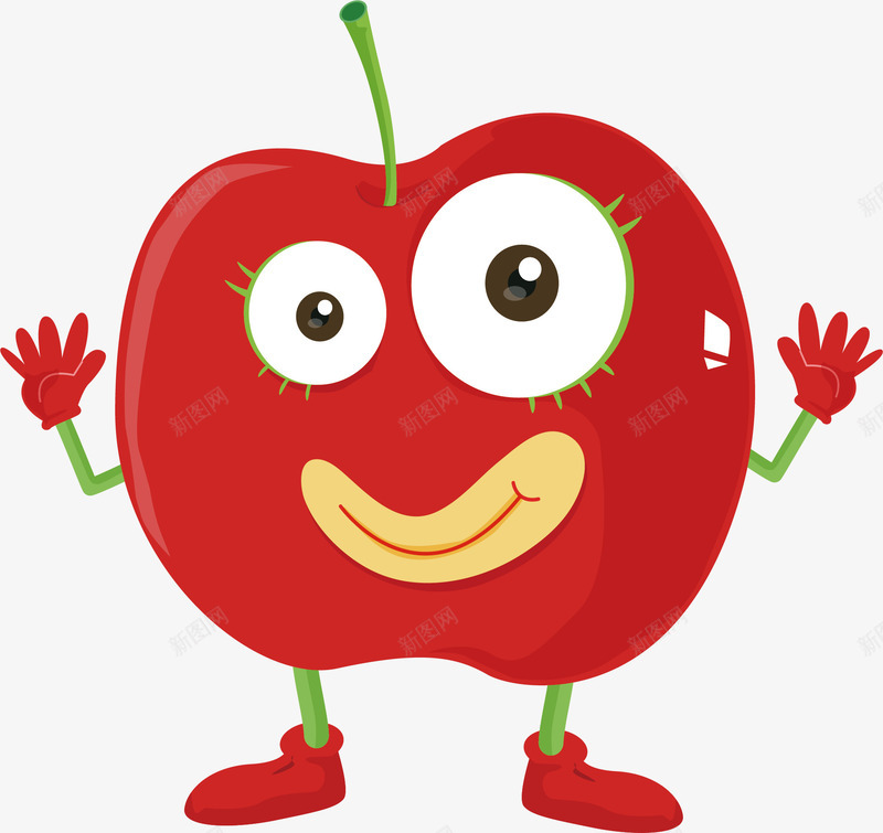 大小眼的红苹果png免抠素材_新图网 https://ixintu.com 卡通水果 大小眼 矢量素材 红苹果 苹果小人