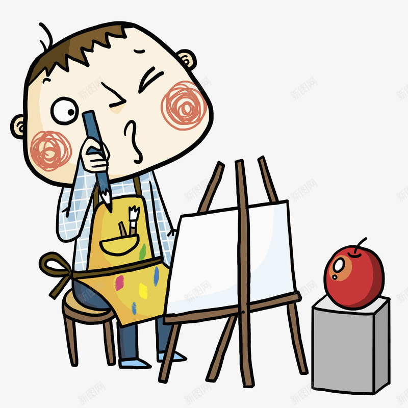 画画的男孩png免抠素材_新图网 https://ixintu.com 卡通 学习 孩子 手绘 水彩 水果 男孩 画板 画画 苹果
