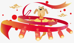 中国风挥舞红带的小狗图素材