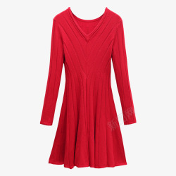 针织连衣裙红色甜美V领针织裙子高清图片