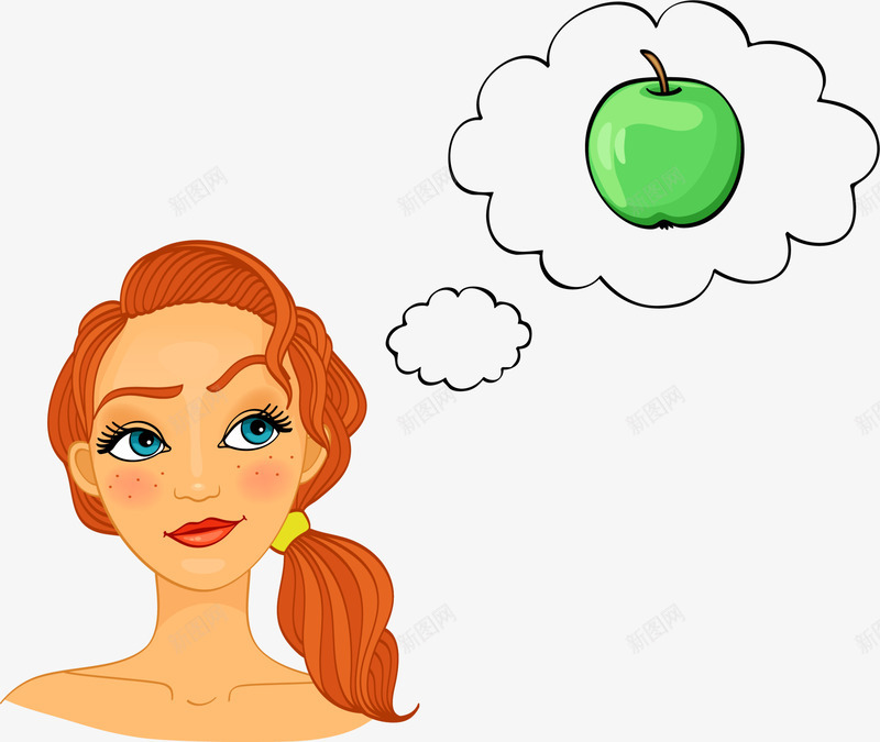 想吃苹果的美丽女孩png免抠素材_新图网 https://ixintu.com 可爱女生 吃苹果 思考 绿色苹果 美丽女孩 装饰图案