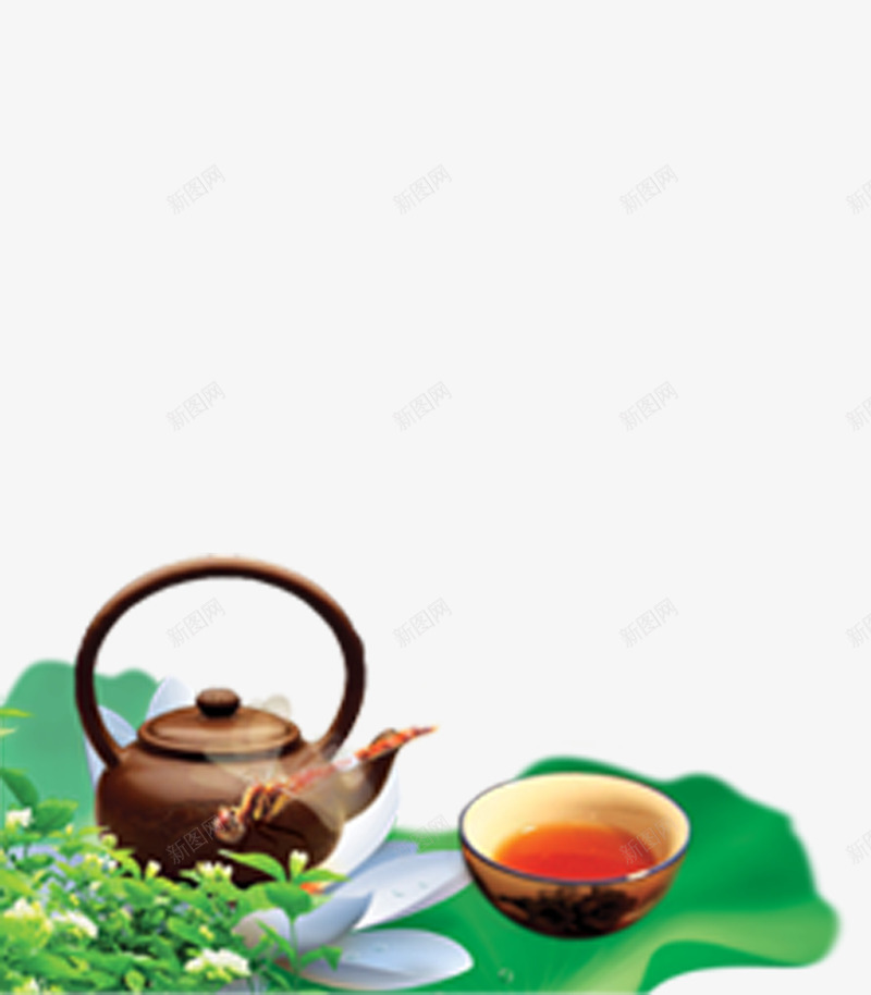 荷花上的茶具png免抠素材_新图网 https://ixintu.com 产品实物 茶 茶具 茶叶