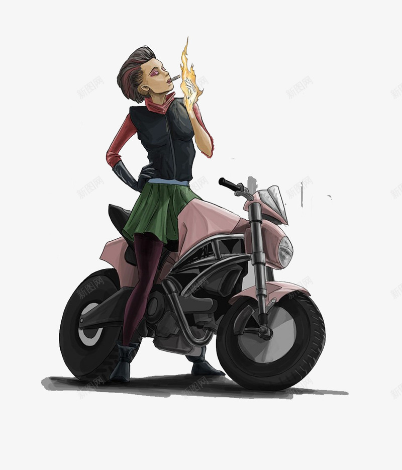 炫酷骑摩托车美女png免抠素材_新图网 https://ixintu.com 插画 炫酷 美女 骑摩托车