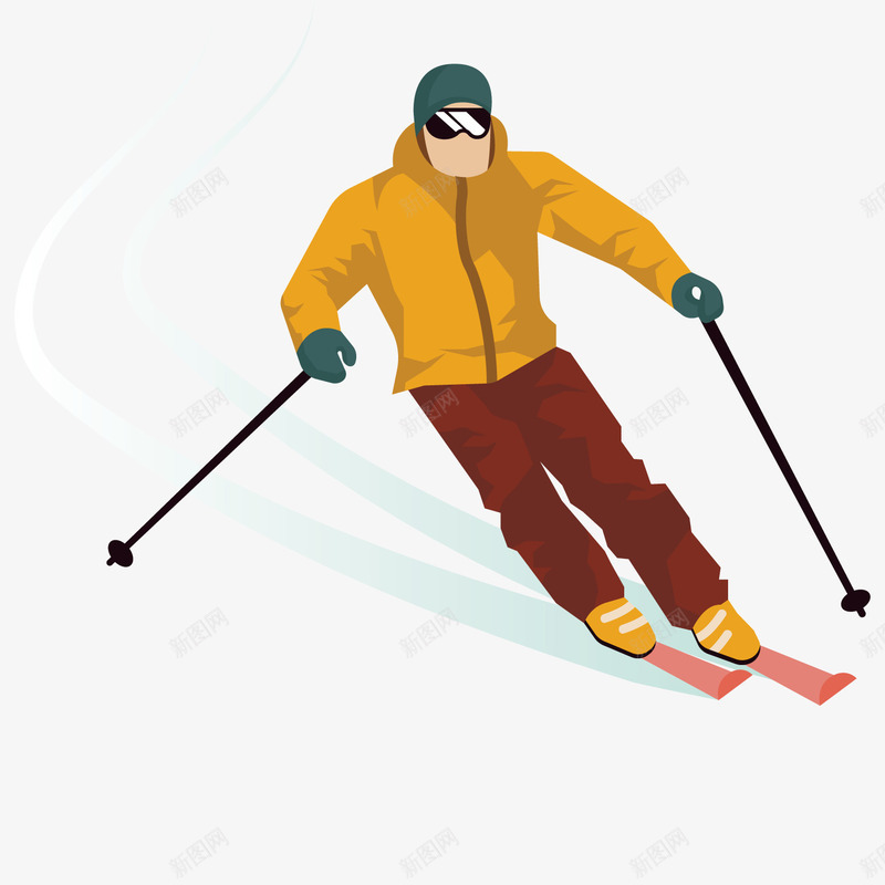 男子滑雪矢量图ai免抠素材_新图网 https://ixintu.com 冬季 滑雪 运动 黄色外套 矢量图