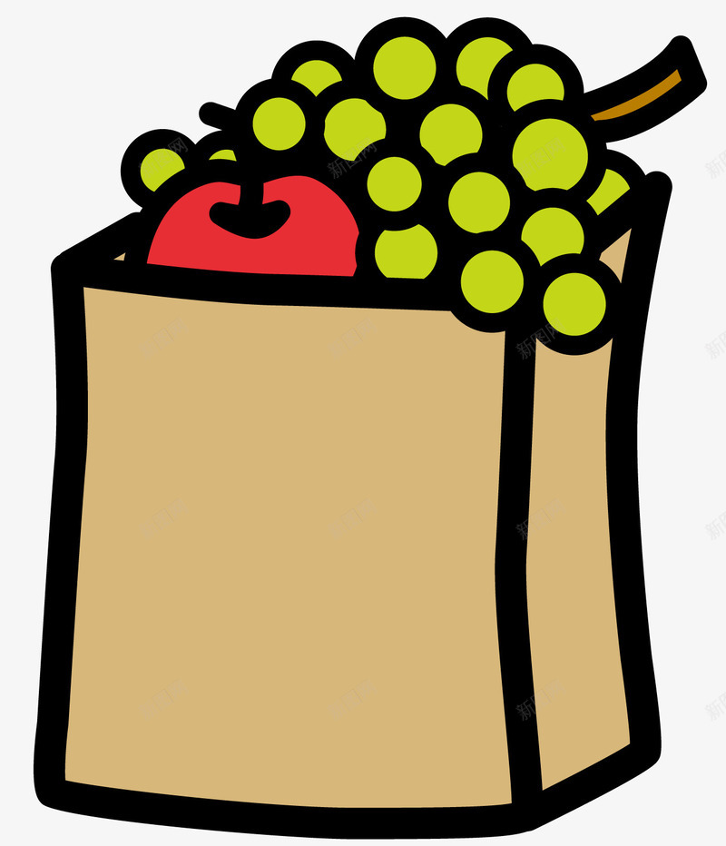 一袋水果png免抠素材_新图网 https://ixintu.com 水果 水果蔬菜 牛皮纸袋 红苹果 绿色葡萄 食物