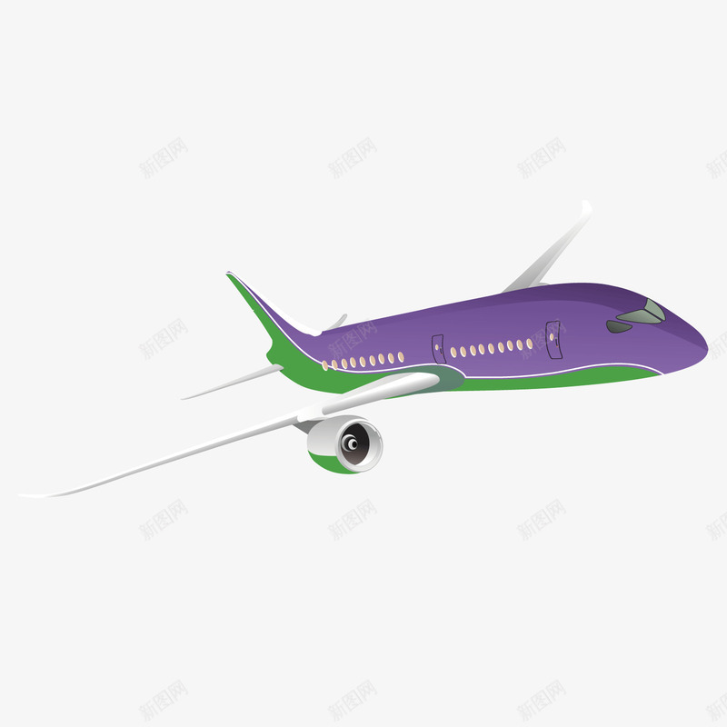 绿紫色卡通客机飞机png免抠素材_新图网 https://ixintu.com 卡通 客机 绿紫色 飞机