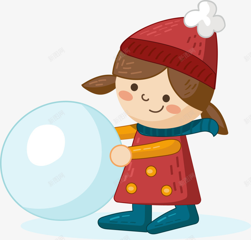 冬季玩雪的小女孩png免抠素材_新图网 https://ixintu.com 冬季小女孩 可爱小女孩 堆雪人 开心 玩雪的小女孩 蓝色雪球