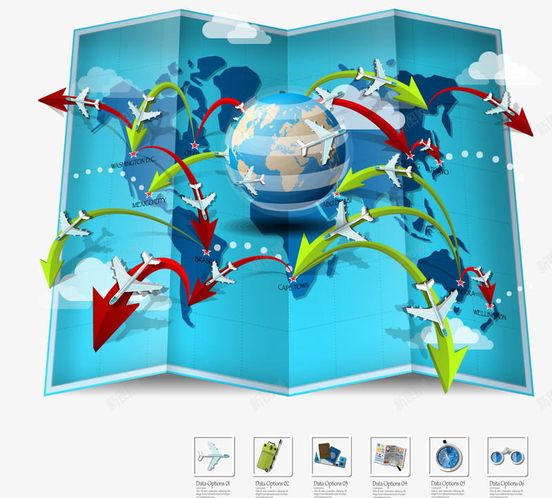 飞行路线png免抠素材_新图网 https://ixintu.com 地球 箭头 飞机