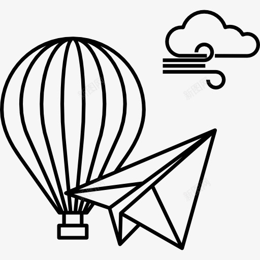 热气球的纸飞机和风图标png_新图网 https://ixintu.com 折纸 有风 热气球 纸飞机 风
