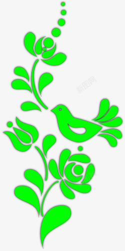 绿色的小鸟树枝剪贴画素材