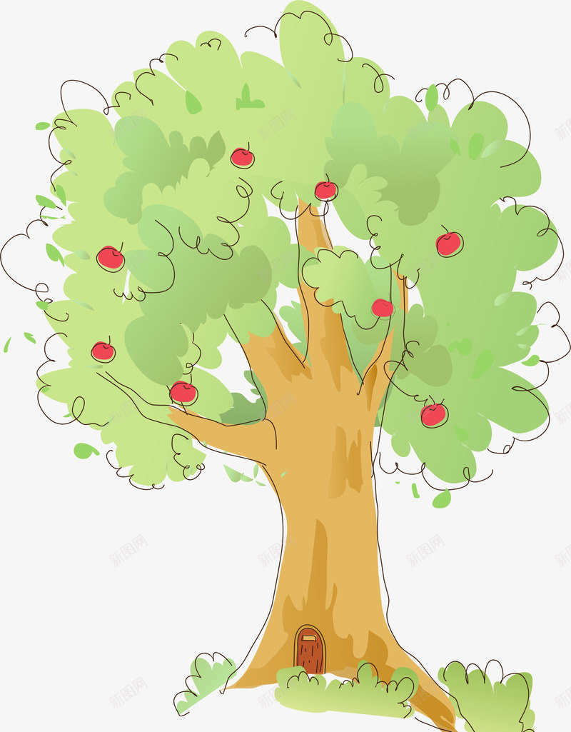 手绘苹果树png免抠素材_新图网 https://ixintu.com AI Q版苹果树 卡通 大树 手绘 果树 树 树木 绿树 苹果树