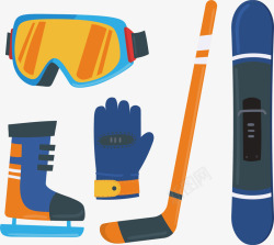 佩戴防护手套卡通冬季运动装备矢量图高清图片