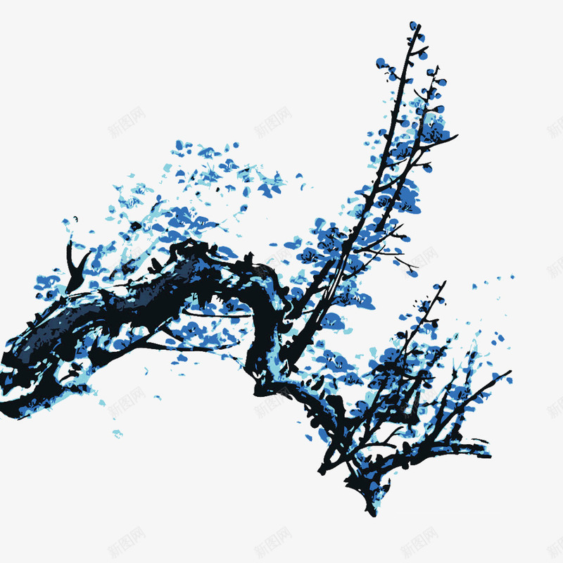蓝色中国风树枝装饰图案png免抠素材_新图网 https://ixintu.com 中国风 免抠PNG 树枝 蓝色 装饰图案