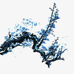 蓝色中国风树枝装饰图案素材