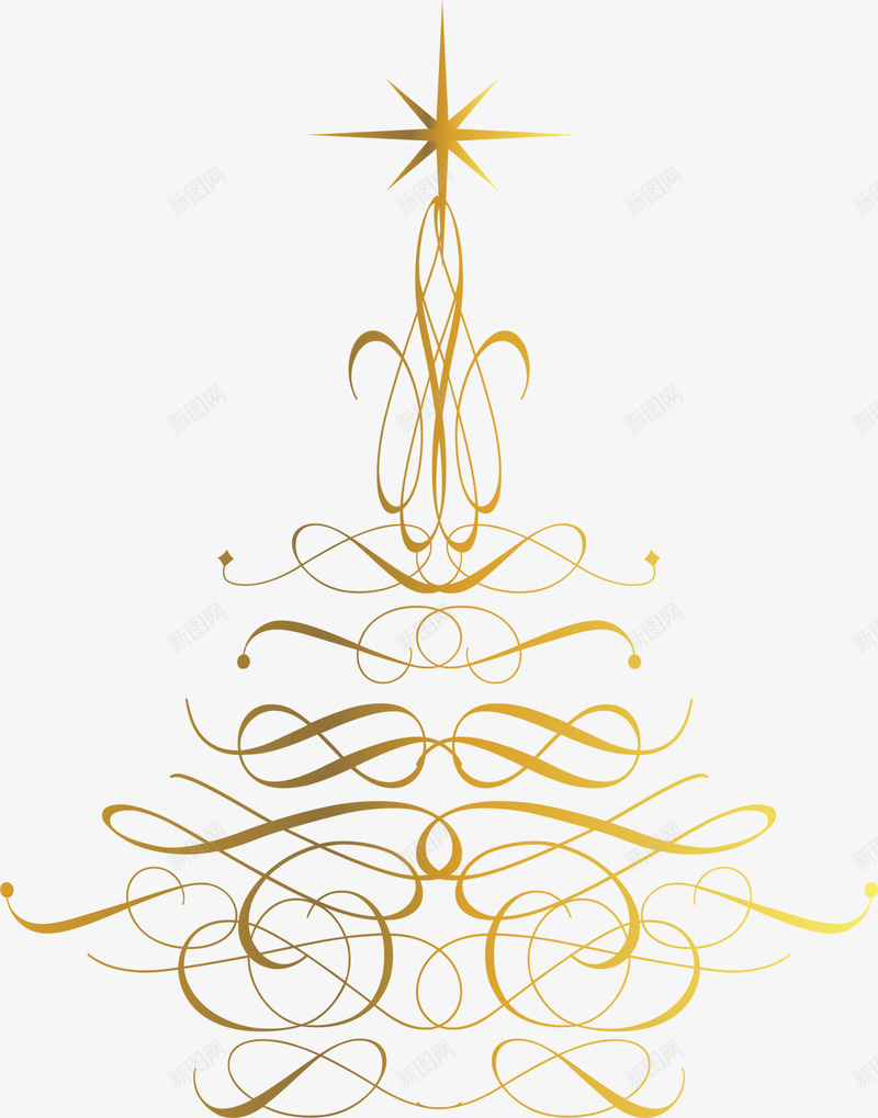 圣诞节金色圣诞树png免抠素材_新图网 https://ixintu.com 圣诞节 星星装饰品 金色光晕 金色圣诞树 金色星星 金色线条