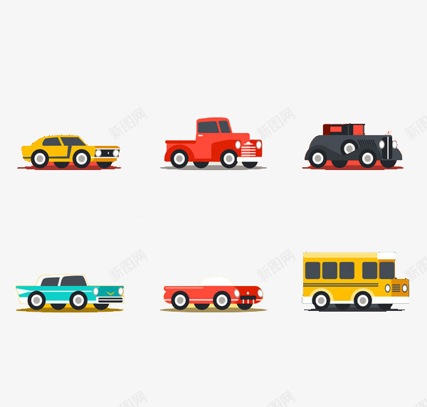 六辆卡通玩具小汽车图标png_新图网 https://ixintu.com 卡通 图标 小汽车 玩具