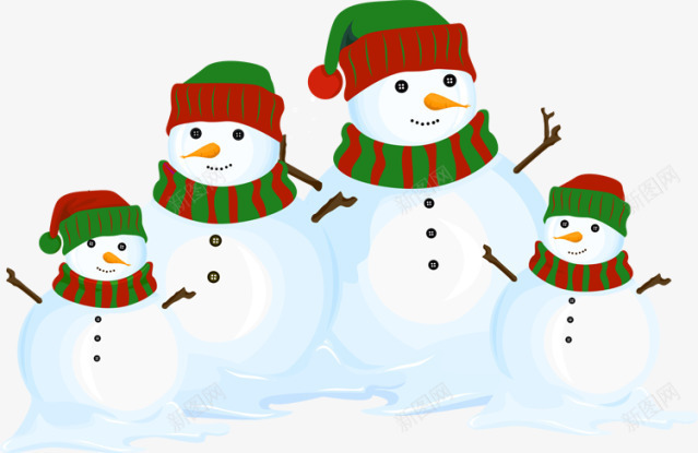 四个小雪人圣诞png免抠素材_新图网 https://ixintu.com 冬季 双十二 圣诞 戴帽子的小雪人 电商节日 透明