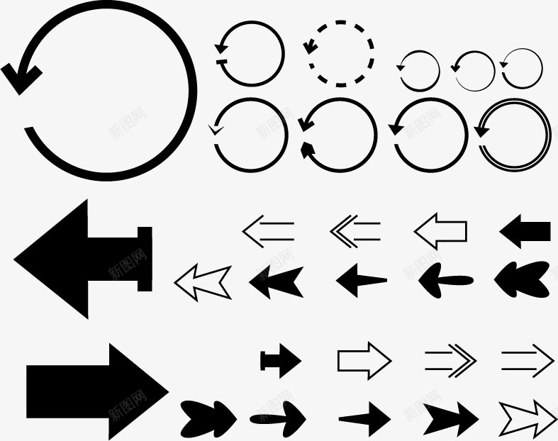 扁平箭头组合图标png_新图网 https://ixintu.com 刷新箭头 向右箭头 循环箭头 扁平 箭头 组合 黑色箭头