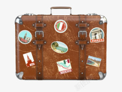 旅游贴纸棕色贴满旅游景点的箱子古代器物高清图片