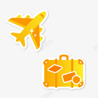 金色卡通飞机旅行箱图标图标