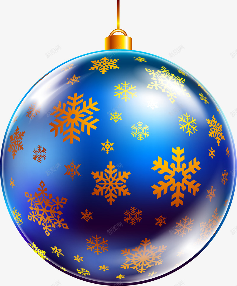 圣诞节蓝色吊球png免抠素材_新图网 https://ixintu.com 喜庆 圣诞节吊球 白色光晕 蓝色吊球 质感 黄色雪花