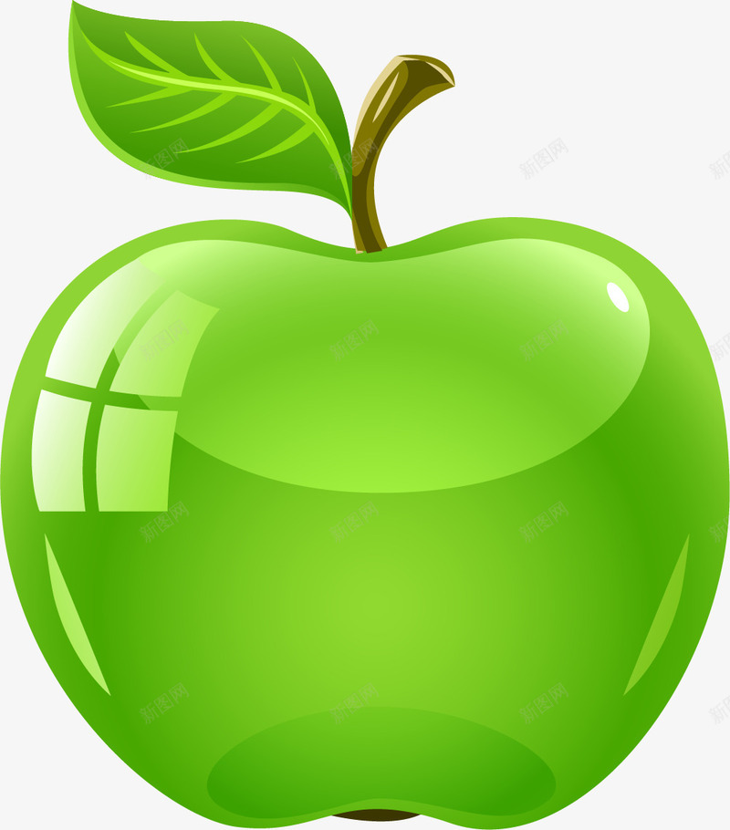 卡通绿色苹果png免抠素材_新图网 https://ixintu.com 光晕 免抠PNG 卡通 叶子 绿色 苹果 质感