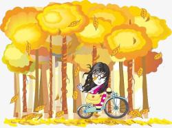 卡通秋天骑车的女孩插画素材